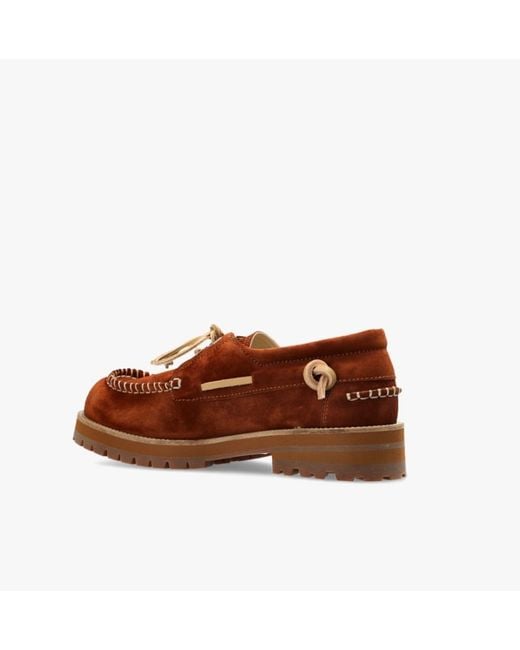 Moschino Brown Whipstitch-Trim Chunky-Sole Boat Shoes for men