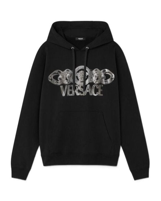 Versace Black Medusa On Chain Drawstring Hoodie for men