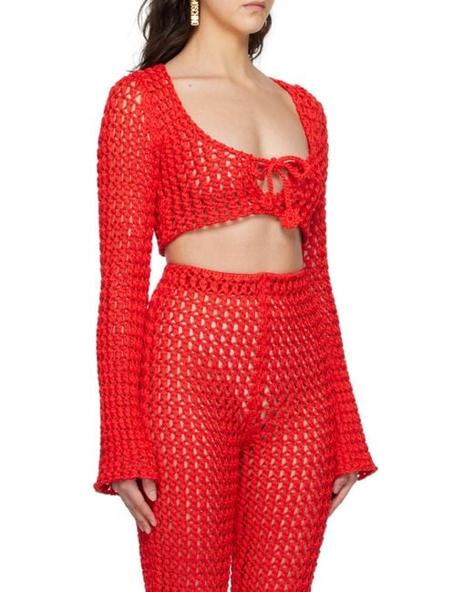 Moschino Red Long Sleeve T-Shirt With Trumpet Sleeves