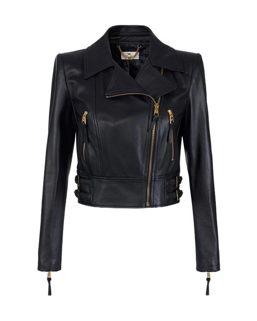 Elisabetta Franchi Blue Leather Biker Jacket