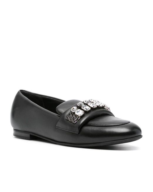 Casadei Black Embellished Slip-On Flat Shoes