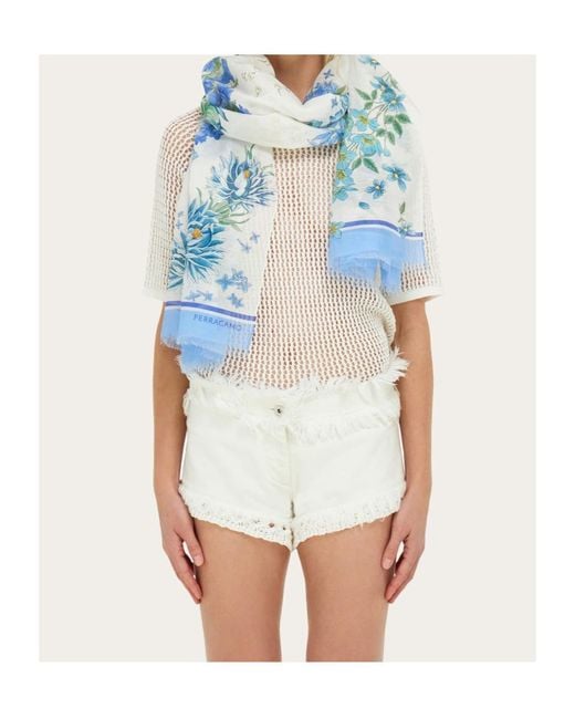 Ferragamo Blue Ferragamo Spring Printed Scarf