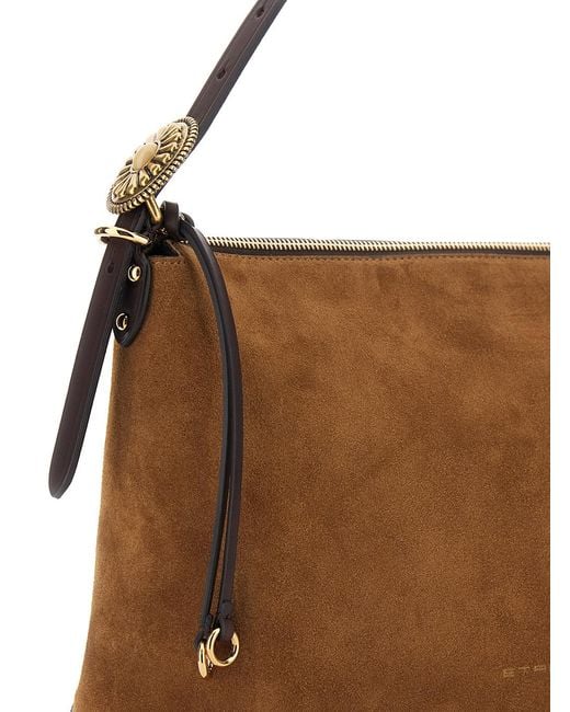 Etro Brown Logo-Plaque Suede Shoulder Bag