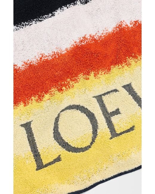 Loewe Yellow Logo-Print Striped Beach Towel