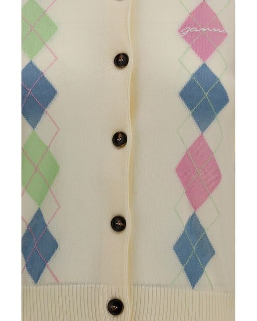 Ganni Blue Diamond Pattern Cardigan