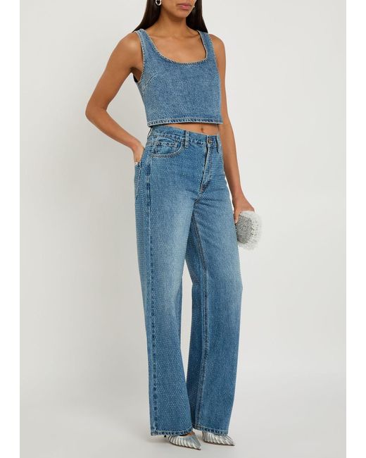 Self-Portrait Blue Crystal-Embellished Denim Crop Top