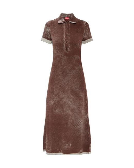 DIESEL Brown M-Lourens Half-Buttoned Polo-Collar Midi Dress