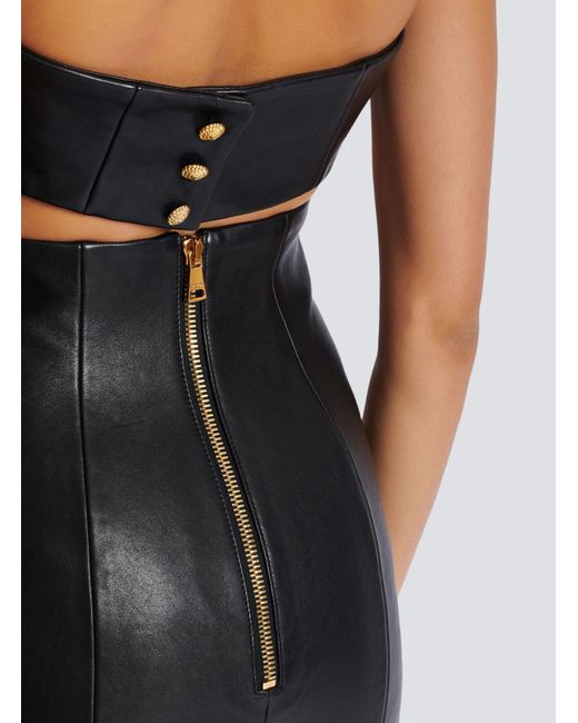 Balmain Black Strapless Lambskin Dress