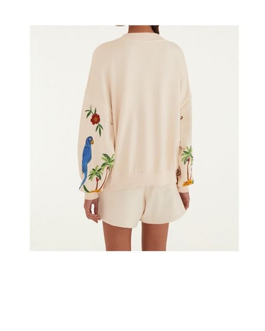 Farm Rio White Bird-Embroidered Sweatshirt