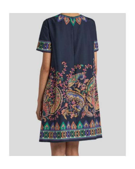 Etro Blue Placed Floral Paisley Printed Mini Tunic Dress