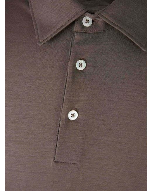 Herno Brown Button-Up Neck Long-Sleeved Polo Shirt for men