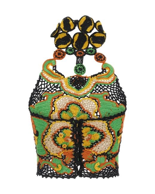 Etro Green Crochet Halterneck Crop Top