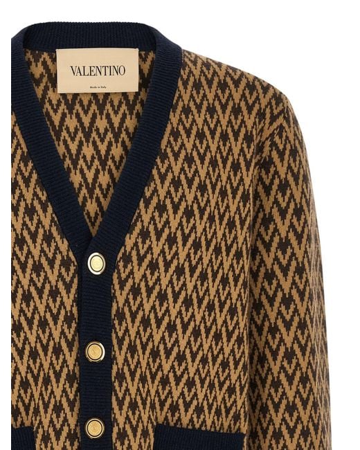 Valentino Brown Toute La V Patterned V-Neck Cardigan for men