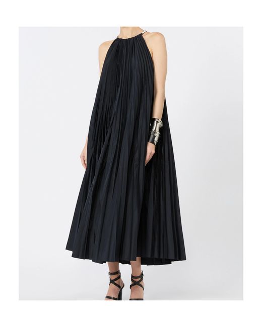 Max Mara Black Sleeveless Plisse-Pleated Taffeta Dress