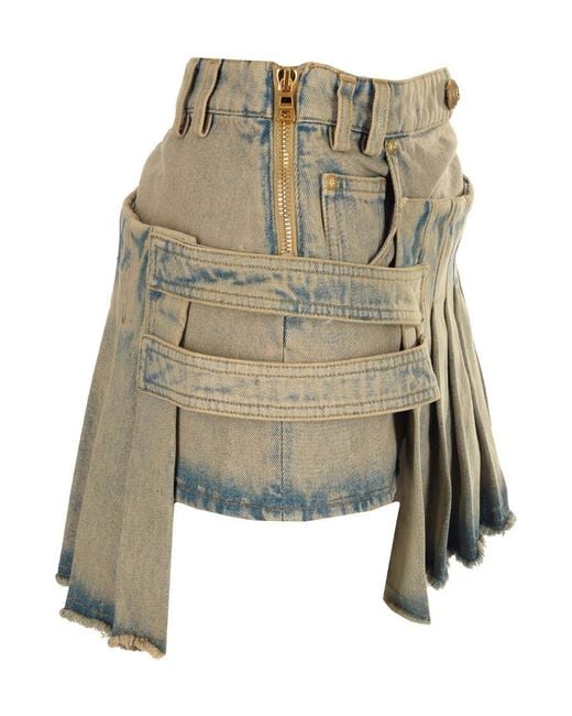 Balmain Natural Pleated Asymmetric Miniskirt