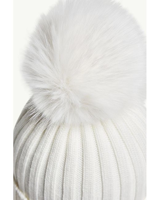 Moncler White Pom Pom Embellished Beanie