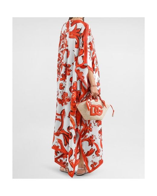 Dolce & Gabbana Red Majolica-Printed Kaftan Dress