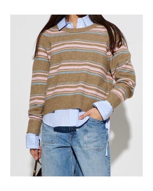 Samsøe & Samsøe Gray Nor O-N Striped Raglan-Sleeve Sweater