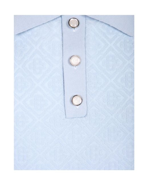 Casablanca Blue Monogram Knit Polo Shirt for men