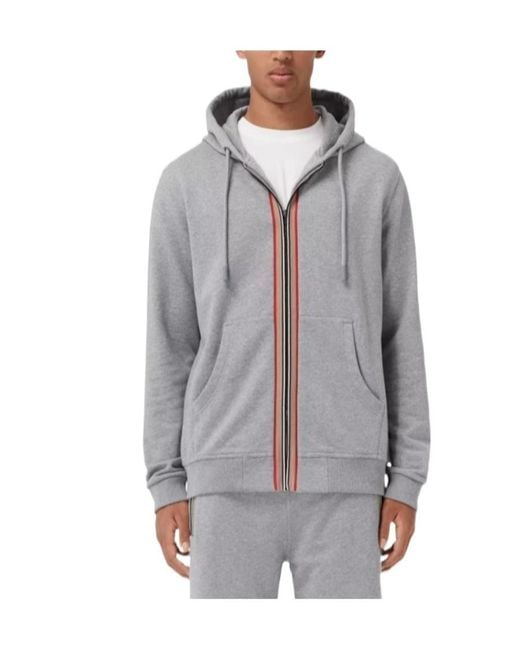 Burberry Gray Icon Stripe Zipped Hoodie for men