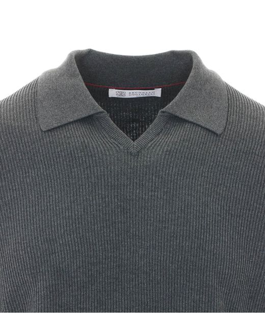 Brunello Cucinelli Gray V-Neck Knitted T-Shirt for men