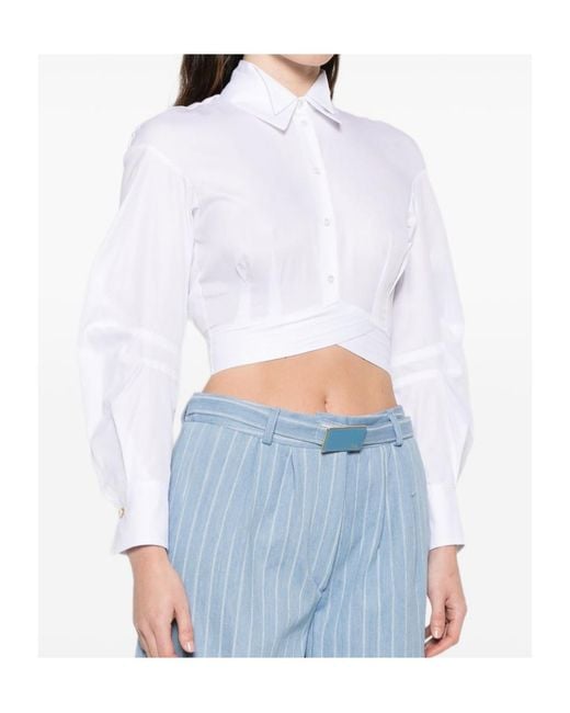 Elisabetta Franchi White Cotton Poplin Shirt With Waistband