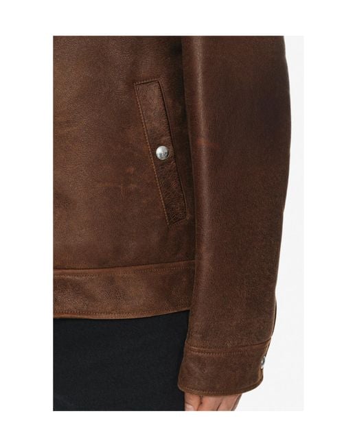 Eleventy Brown Lapel Zipper Leather Jacket for men