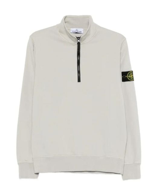 Stone Island White Logo Patch Quarter-Zip Sweatshirt for men