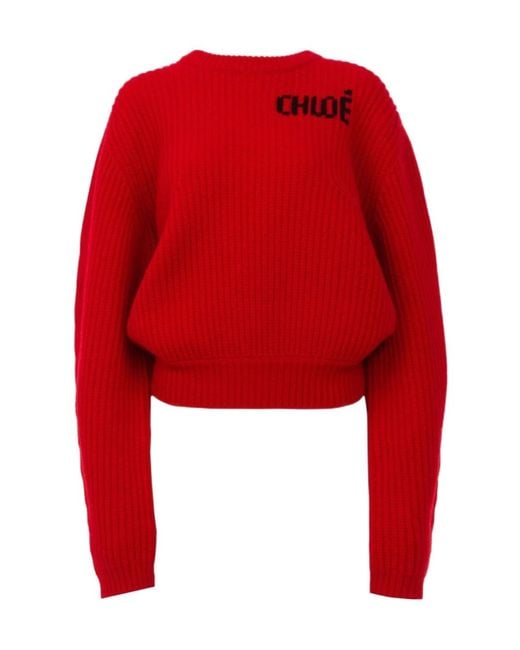 Chloé Red Rd Ls Logo Jumper
