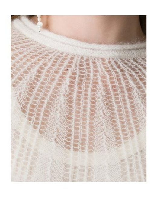 Forte_forte White Scalloped Hem Open-Knitted Jumper
