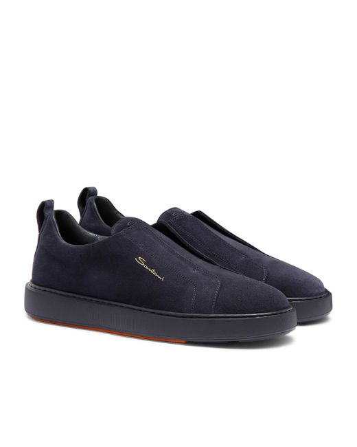 Santoni Blue Round-Toe Slip-On Sneakers for men