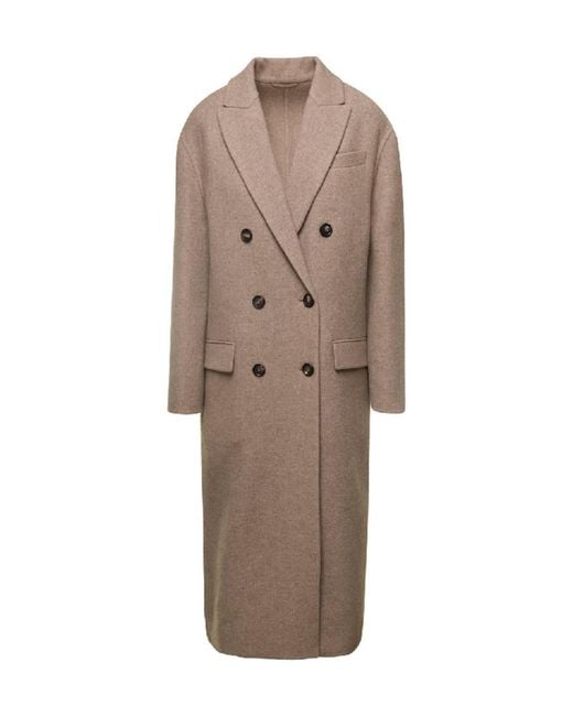 Brunello Cucinelli Natural Double-Breasted Straight Hem Coat