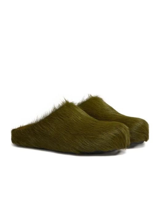 Marni Green Deep Long Hair Calfskin Fussbett Sabot