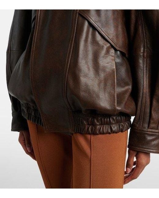 Nour Hammour Brown Rafe Leather Bomber Jacket