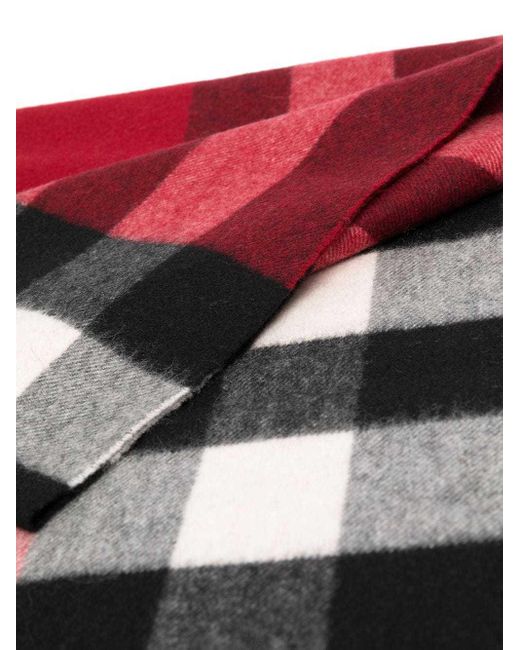 Burberry Red Check-Pattern Fringed Scarf for men