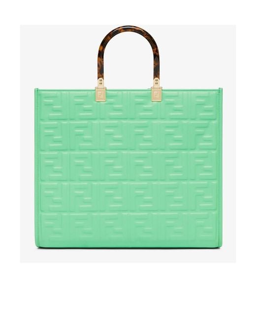 Fendi Green Monogram Embossed Tote Bag