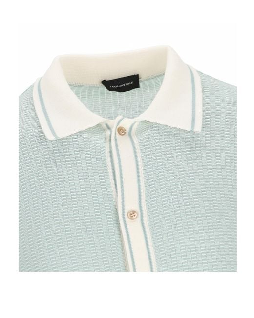 Tagliatore Blue Contrast Trim Ribbed Short-Sleeved Shirt for men