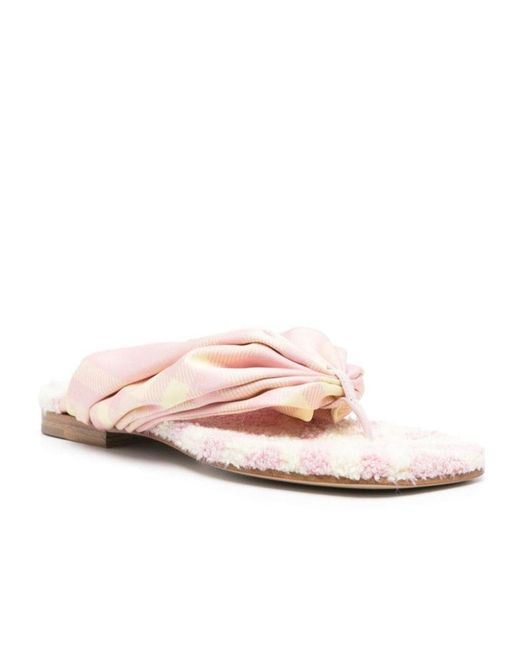 Burberry Pink Check Printed Open-Toe Flat Sandals