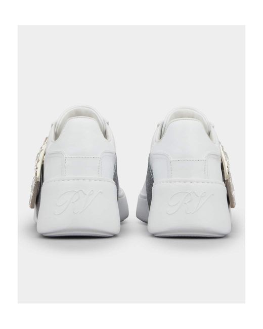 Roger Vivier White Viv' Skate Glitter Embellished Buckle Sneakers