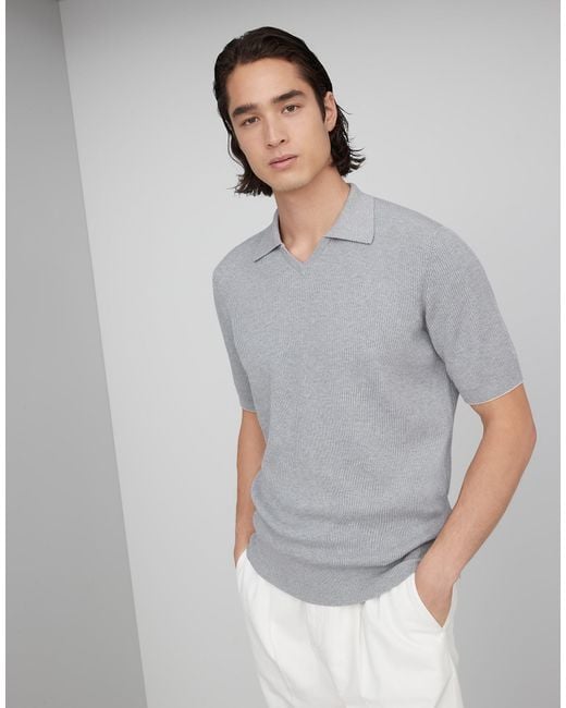 Brunello Cucinelli Gray Short-Sleeved Ribbed-Knit Polo Shirt for men