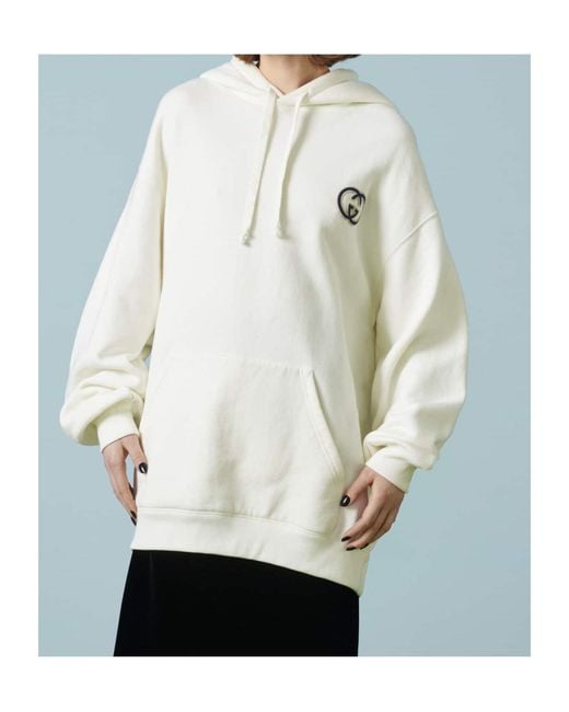 Gucci White Gg Logo Motif Embroidered Hoodie