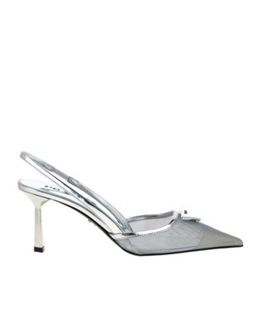 Prada White Mesh-Panelled Slingback Pumps