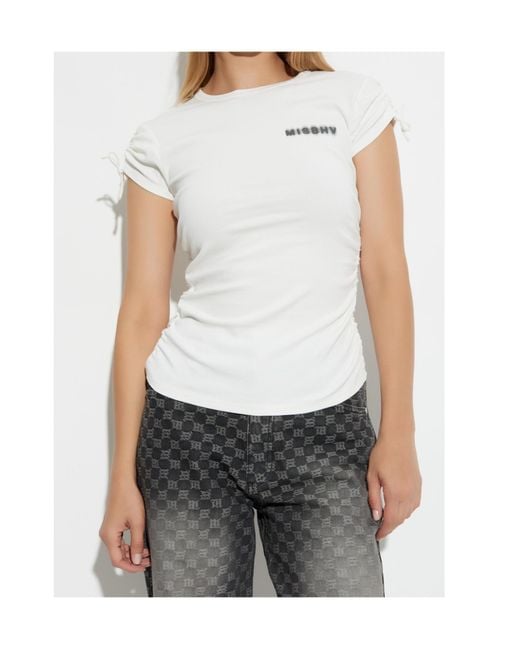 M I S B H V White Tie-Sleeves T-Shirt