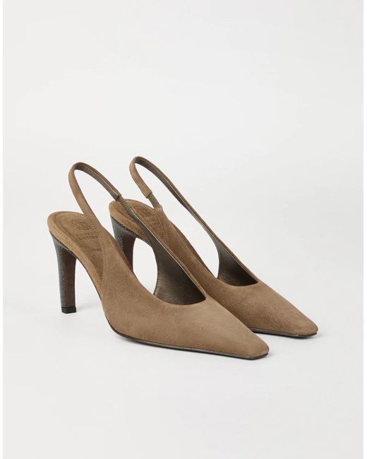 Brunello Cucinelli Brown 80Mm Suede Pumps