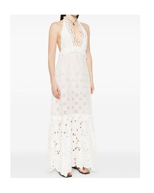 Ermanno Scervino White V-Neck Broderie-Anglaise Maxi Dress