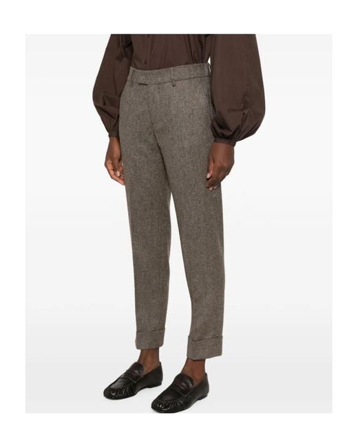 Berwich Gray Herringbone-Pattern Wool Trousers