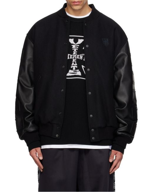 Vetements Black Logo Embroidered Bomber Jacket for men