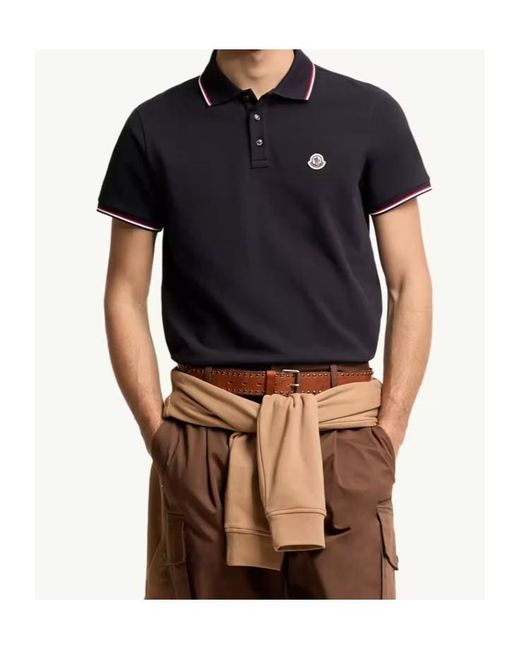 Moncler Blue Logo Patch Short-Sleeved Polo Shirt for men