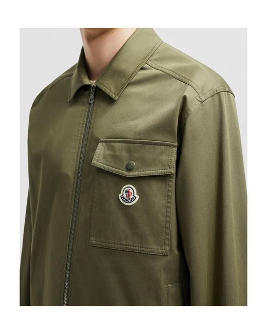 Moncler Green Cotton Gabardine Zip-Up Shirt Jacket for men