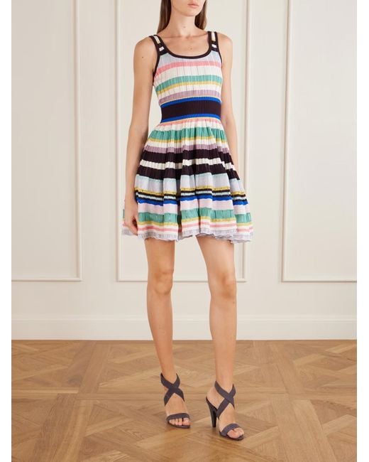 Alaïa Blue Alaïa Striped Crinoline Knit Mini Dress